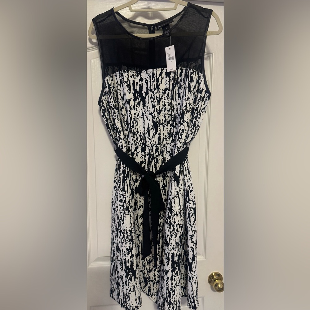 NWT Lane Bryant Black & Off White/Cream Belted Dress